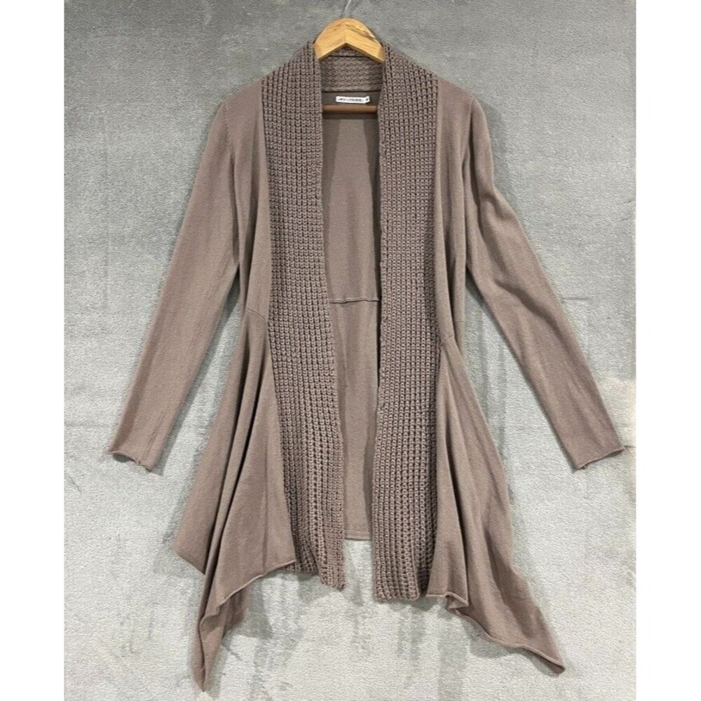 My Tribe Long Asymmetrical Knit Cardigan Cotton Cashmere Blend Boho Tan Sz M